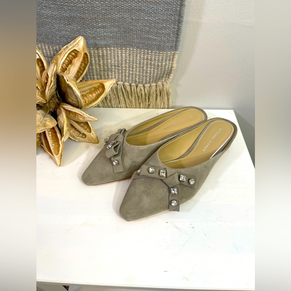 Eitienne Aigner All Leather Suede Rhinestone Kitten Heel 7.5